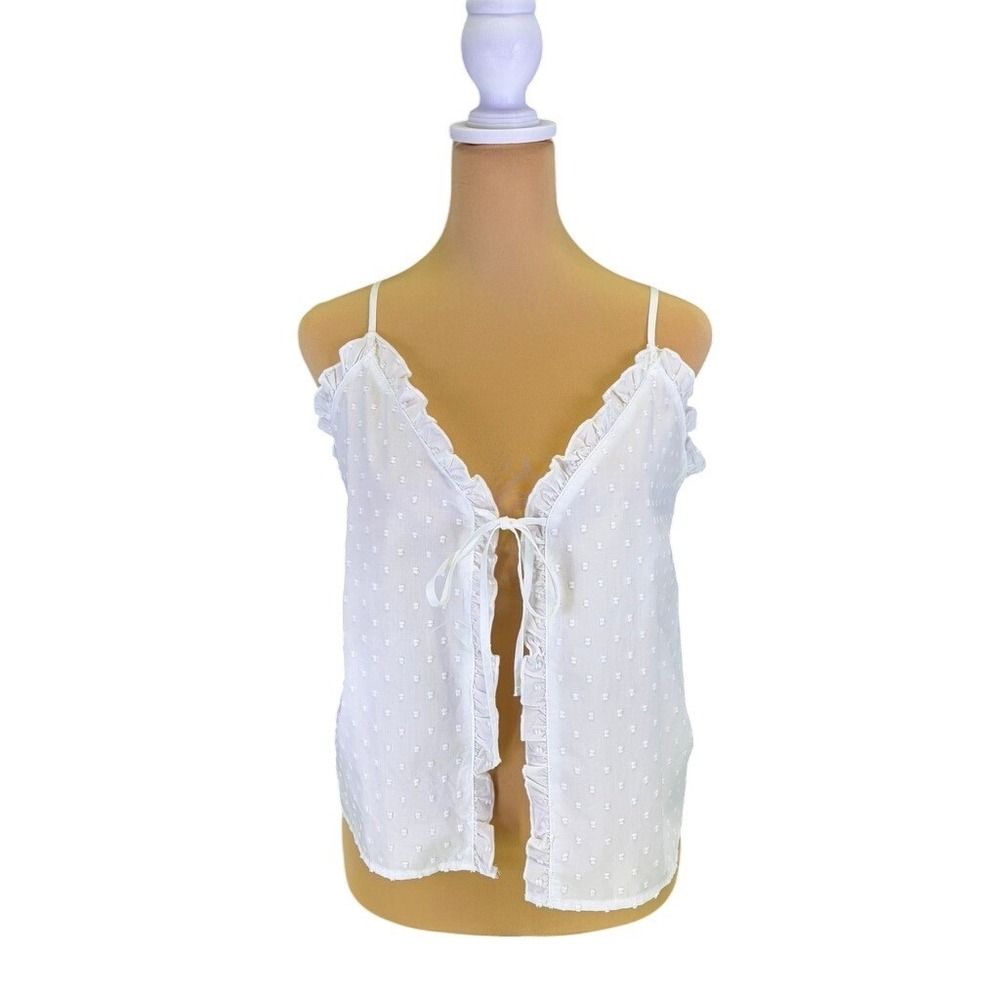 White Swiss Dot Ruffle Tie Front Camisole Top‎ Sleeveless Cottagecore Boho